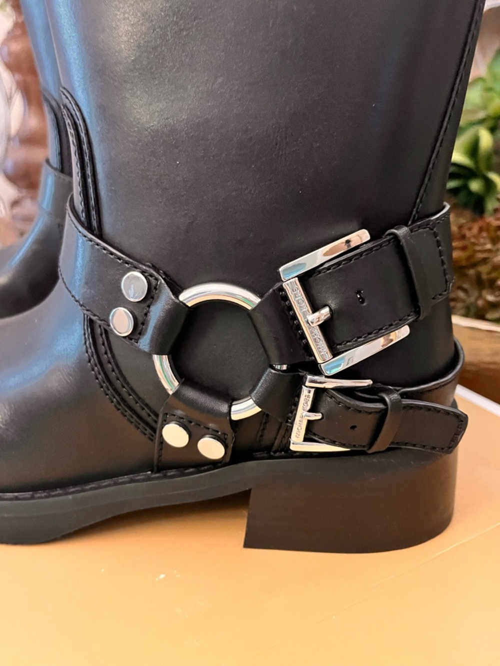 NIB Michael Kors Crosby Moto Leather Boots Black Mid Calf Modern Festival - Picture 2 of 10